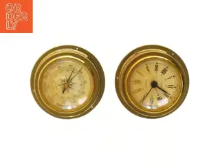 Messing vægur og barometer (str. Ø 14 cm)