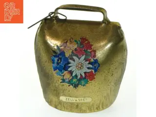 Retro messing sparebøsse med blomster (str. 10 cm)