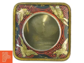 Vintage Tindekasse med Asiatiske Motiver (str. H. 22 cm. 14,5 x 14,5 cm)