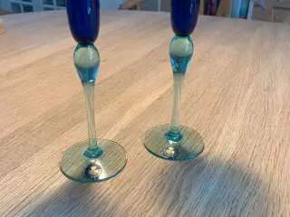 2 blå/grønne Harlekin Holmegaard glasstager