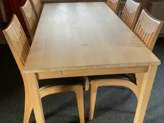 Spisebord m/stole, Bøg, b: 90 l: 180