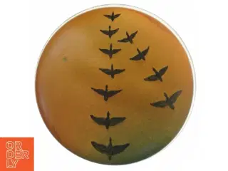 Dekorativ lille keramisk skål med fuglemotiv (str. 11 cm)