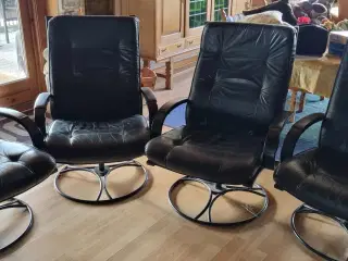4 lænestole med drejefod, sort nappa