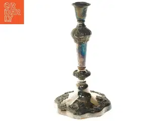 Antik lysestage i pletsølv (str. 24 cm)