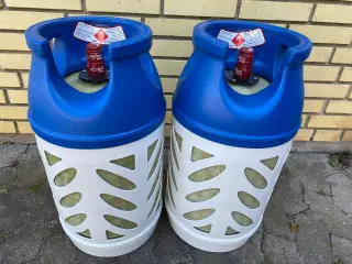 Fyldte og plomberet letvægts gasflasker.