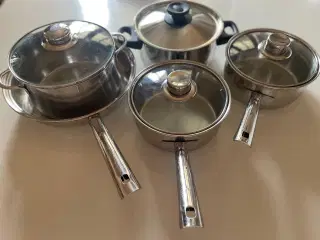 Gryder (2 stk), kasseroller (2 stk) og pande