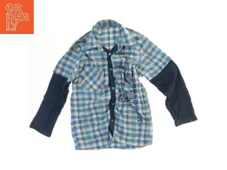 Langærmet ternet skjorte med print (str. 134)