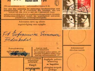Adressekort fra Grønland  8 - 11 - 1965 - 3x1 kr - 1x 60 øre