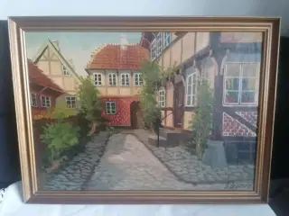 Oliemaleri af L. Johansen fra Faaborg - motiv Gård
