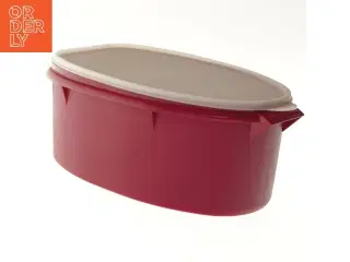 Rød plastkontainer med låg fra Tupperware (str. Ø 29x Ø 19x14,5 cm)
