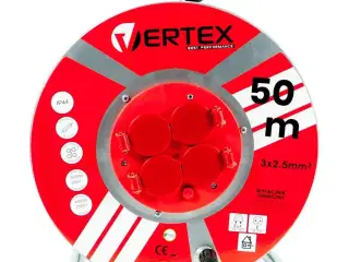 Kabeltromle VERTEX 50 m – 3×2,5 mm², 4 udtag, IP44
