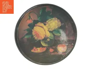 Rund serveringsbakke med blomstermotiv (str. 30 x 3,5 cm)