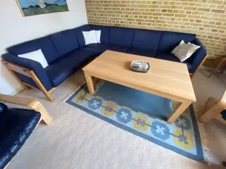 Sofa med bord og tæppe sælges
