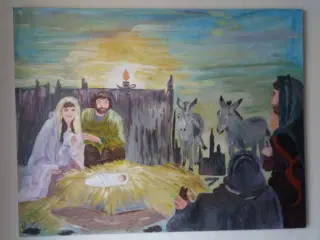 Maleri  Jesusbarnet i krybbeen