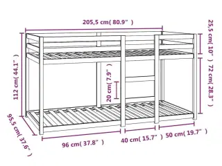 Køjeseng 90x200 cm massivt fyrretræ hvid