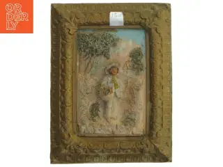 Reliefmaleri med kvinde og naturmotiv i ramme (str. 22,5x17 cm)