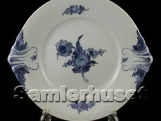 Blå Blomst Flettet Kagefad Rundt m. ører, 32 cm.