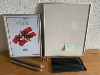 Blyanter, blyantspidser, naturblyanter, Alu-ramme