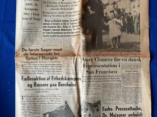 Avis - Berlingske Tidende - 14. Maj 1945 - Forhandlinger om Dansk/Norsk besættelse af Tyskland ?