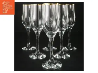 Champagneglas med guldkant, 6 stk (str. 6 stk Ø 5,5 cm længde 20,5 cm)