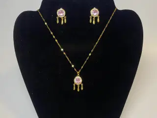 Halskæde og øreringe sæt - 18K Guldbelagt