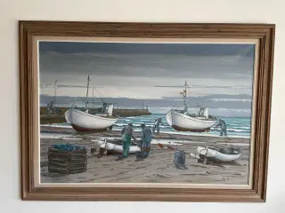 Maleri af Løkken strand/mole
