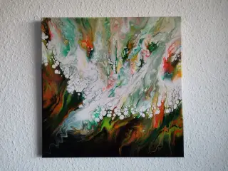 Akryl maleri i pouring teknik 40 x 40 cm