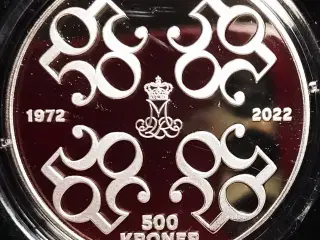SMUK SØLV 500 KRONE 2022 MARGRETHE 50 ÅR JUBILÆUM