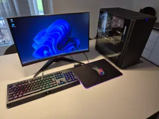 Ryzen 5 RX 6600 Gaming PC Setup og Tilbehør