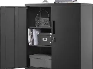 Opbevaringsskab stål låsbart skab med 2 døre, justerbare hylder, sort