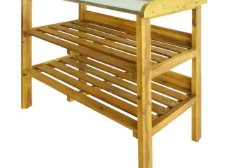 Potteplantebænk med 2 hylder massivt akacietræ og zink