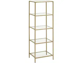 Reol m. glas - 5-etagers, slank stigereol i 'guld'