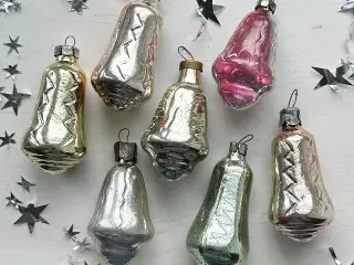 Vintage julekugler, metalliske klokker, 7 stk samlet