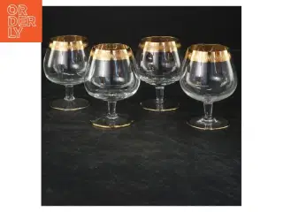 Sæt med 4 cognacglas med guldkant (str. 4 styk. ø. 4,5 cm. længde. 8,5 cm)