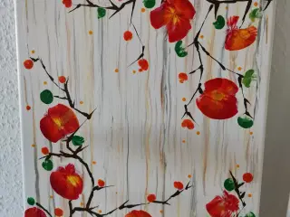 Akrylmalerier m/sommerblomster i fluid art