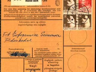 Adressekort fra Grønland  8 - 11 - 1965 - 3x1 kr - 1x 60 øre