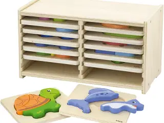 VIGA Puslespilsreol med 12 Farverige Blokpuslespil