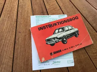 Skoda 105 instrukstionsbog og reg attest 1983