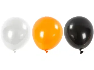 Runde Balloner 23-26 cm - Sort, Orange, Hvid, 10 stk.