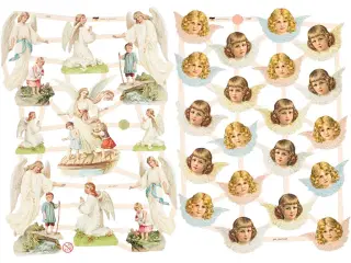 Nostalgiske Engle Glansbilleder - 2 ark 16,5x23,5 cm