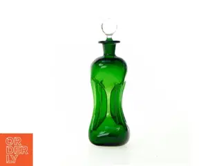 Klukflaske i grønt glas fra Holmegaard (Højde 20 cm. Diameter 7 cm.)