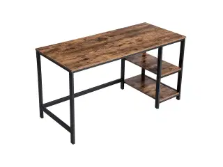 Skrivebord – VASAGLE computerbord med 2 hylder, industrielt, rustik brun/sort (LWD55X)
