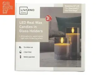 LED stearinlys i glas fra Livarno (str. Ø 7,5 cm højde 10 & 15 cm)