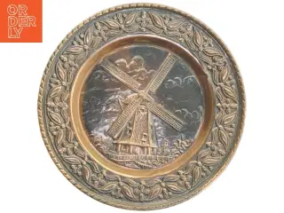 kobber platte med vindmølle motiv (str. Ø 30x2 cm)