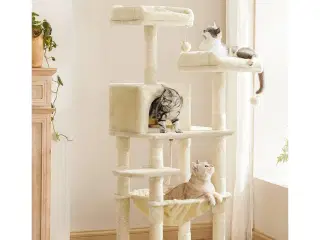 Kattetårn med kradsetræ – FEANDREA, 2 plyssede udkigspladser, 143 cm, beige
