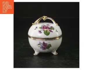 Porcelæns bonbonniere med blomstermotiv (str. Ø. 7,5 cm)