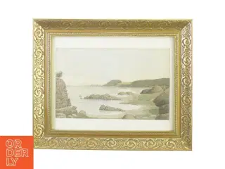 Guldramme med strandmotiv (str. 42 x 35 cm)
