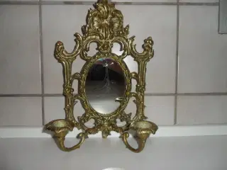 Gl. db. vægstage i messing med spejl