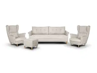 Sæt ELITEN Sofa + 2x Lænestol + Fodskammel Beige