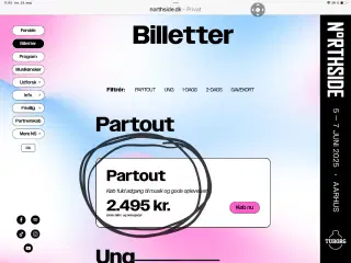 2 stk. partout billetter til Northside 5-7 Juni i 